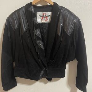 Phenix Black Leather Fringe western cropped vintage Women's Jacket